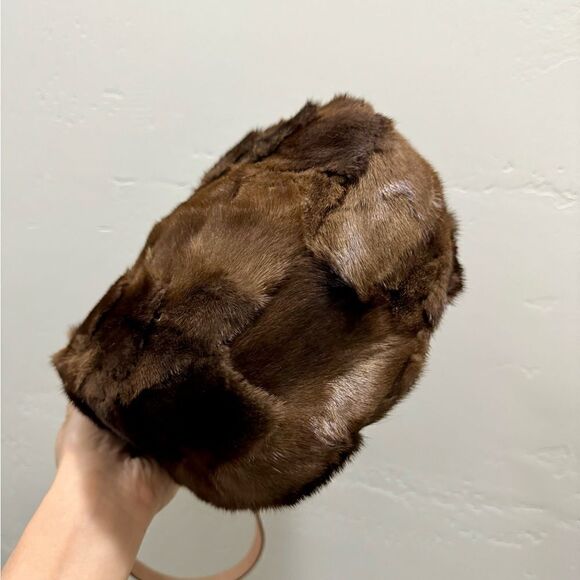 Natural Brown Handmade Real Mink Fur Half Moon Shoulder Bag/Crossbody - Picture 15 of 16